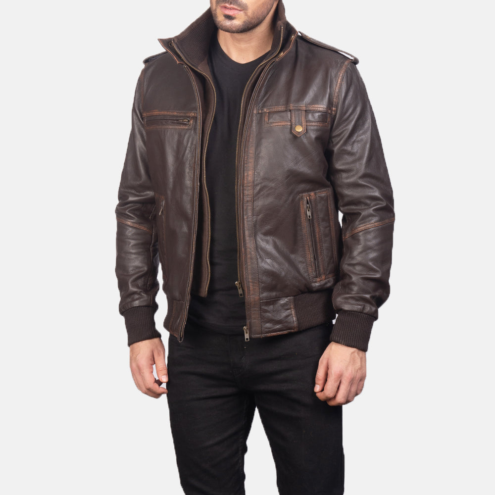 Glen Street Brown Leather Bomber Jacket - Fierce Fusion