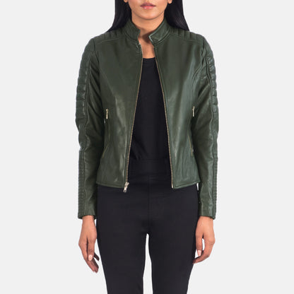 Adalyn Quilted Green Leather Biker Jacket - Fierce Fusion