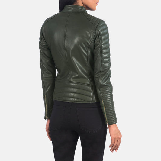 Adalyn Quilted Green Leather Biker Jacket - Fierce Fusion