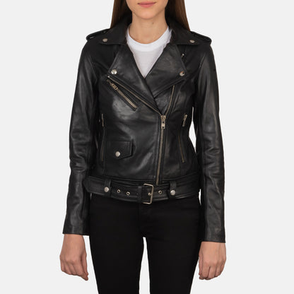 Alison Black Leather Biker Jacket - Fierce Fusion