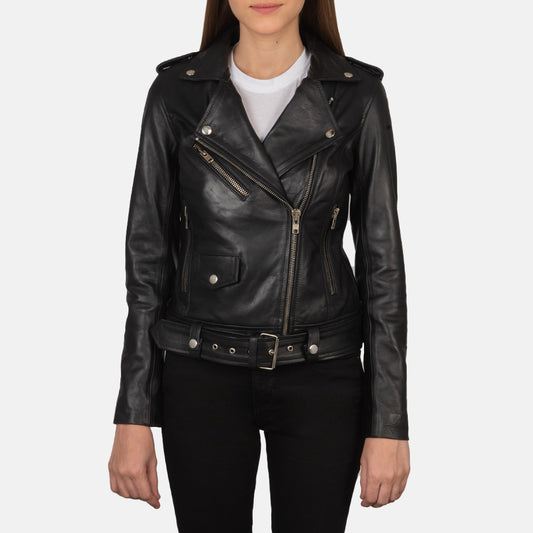 Alison Black Leather Biker Jacket - Fierce Fusion