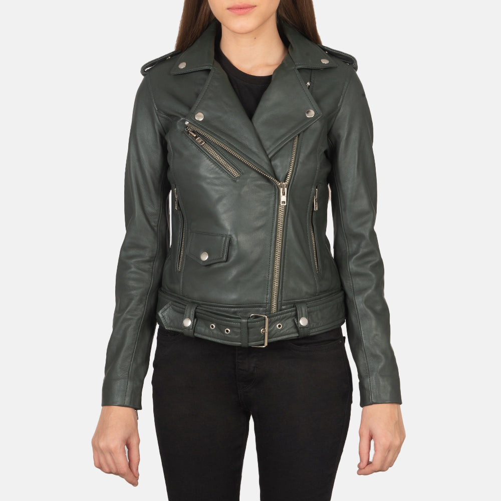 Alison Green Leather Biker Jacket - Fierce Fusion
