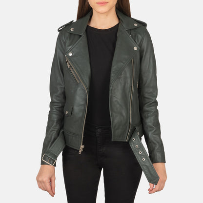 Alison Green Leather Biker Jacket - Fierce Fusion