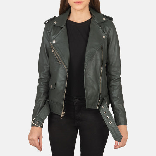 Alison Green Leather Biker Jacket - Fierce Fusion