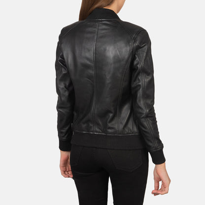 Bliss Black Leather Bomber Jacket - Fierce Fusion