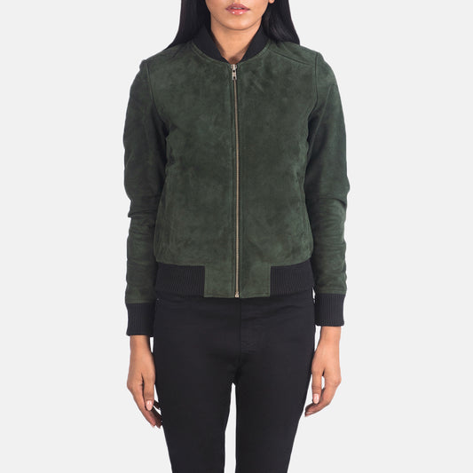 Bliss Green Suede Bomber Jacket - Fierce Fusion