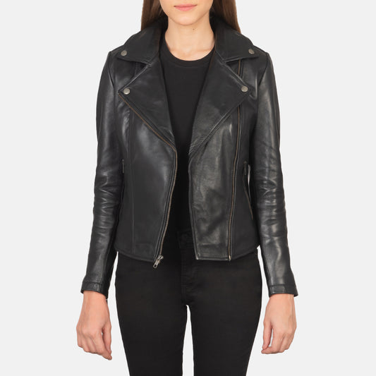 Flashback Black Leather Biker Jacket - Fierce Fusion