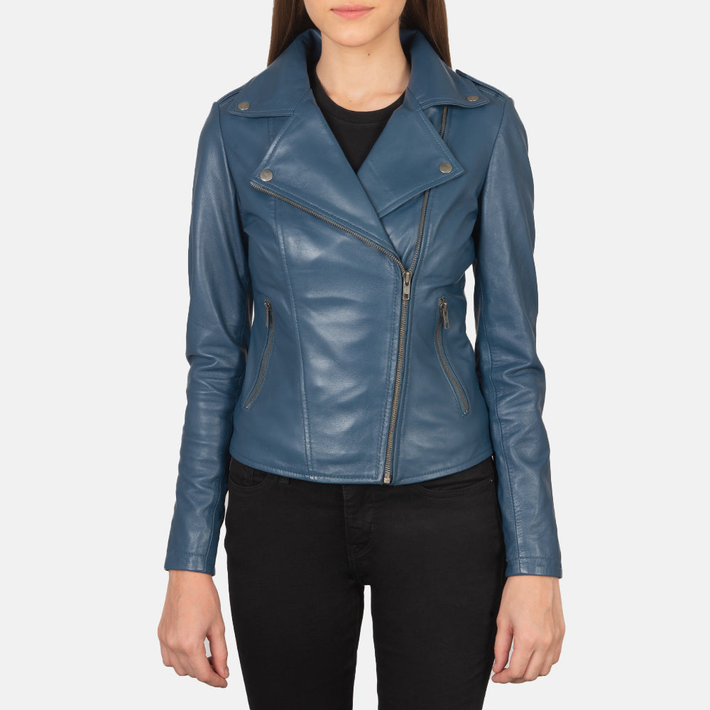 Flashback Blue Leather Biker Jacket - Fierce Fusion