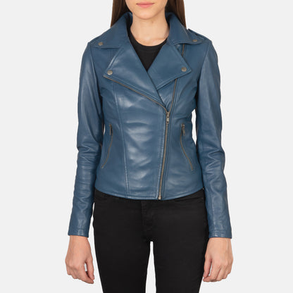 Flashback Blue Leather Biker Jacket - Fierce Fusion