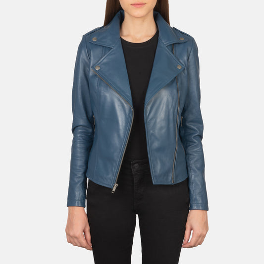 Flashback Blue Leather Biker Jacket - Fierce Fusion
