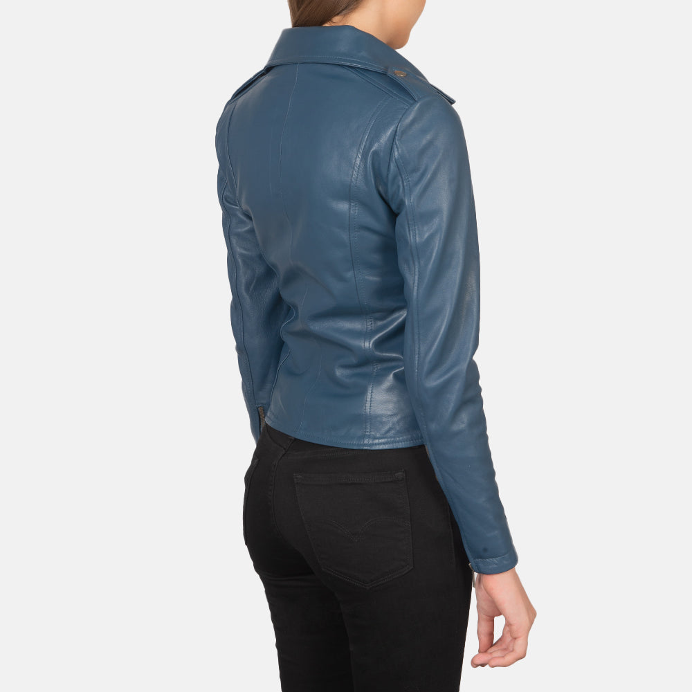 Flashback Blue Leather Biker Jacket - Fierce Fusion