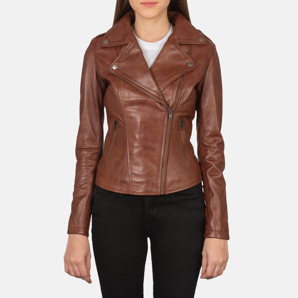 Flashback Brown Leather Biker Jacket - Fierce Fusion