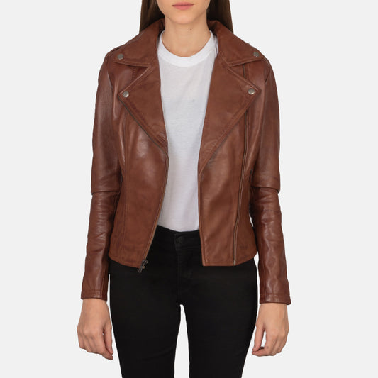 Brown Leather Biker Jacket - Fierce Fusion