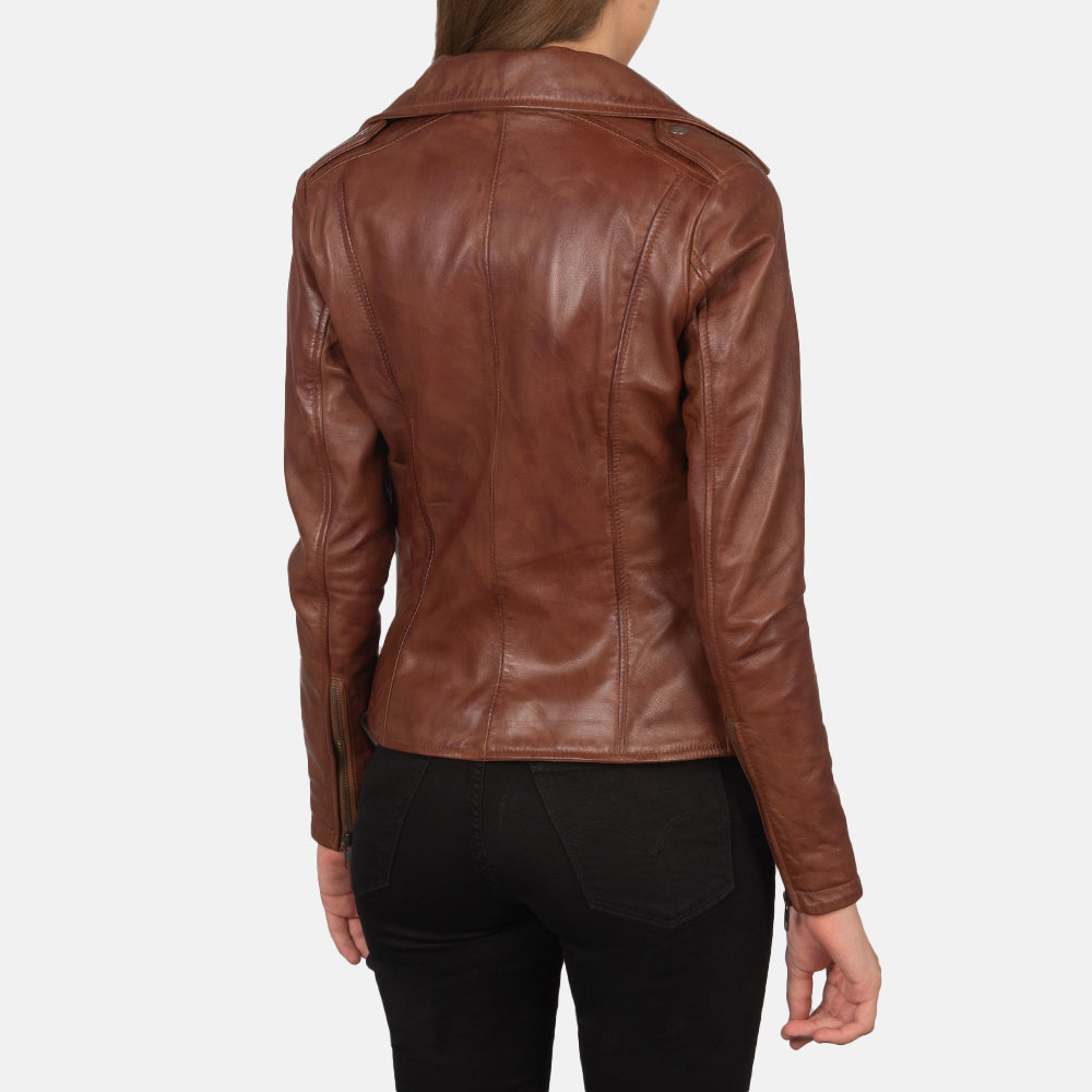 Brown Leather Biker Jacket - Fierce Fusion