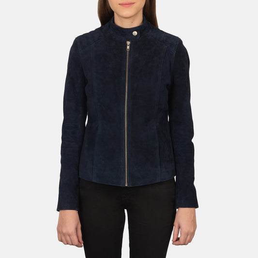 Kelsee Navy Blue Suede Biker Jacket - Fierce Fusion