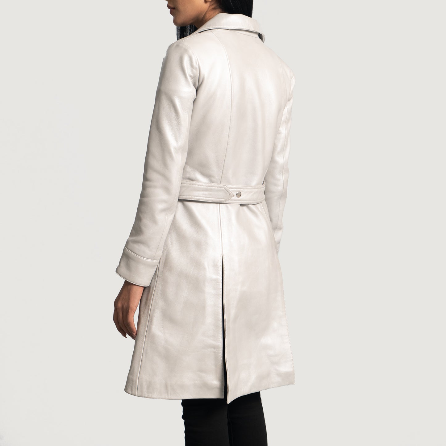 Moonlight Silver Leather Trench Coat - Fierce Fusion