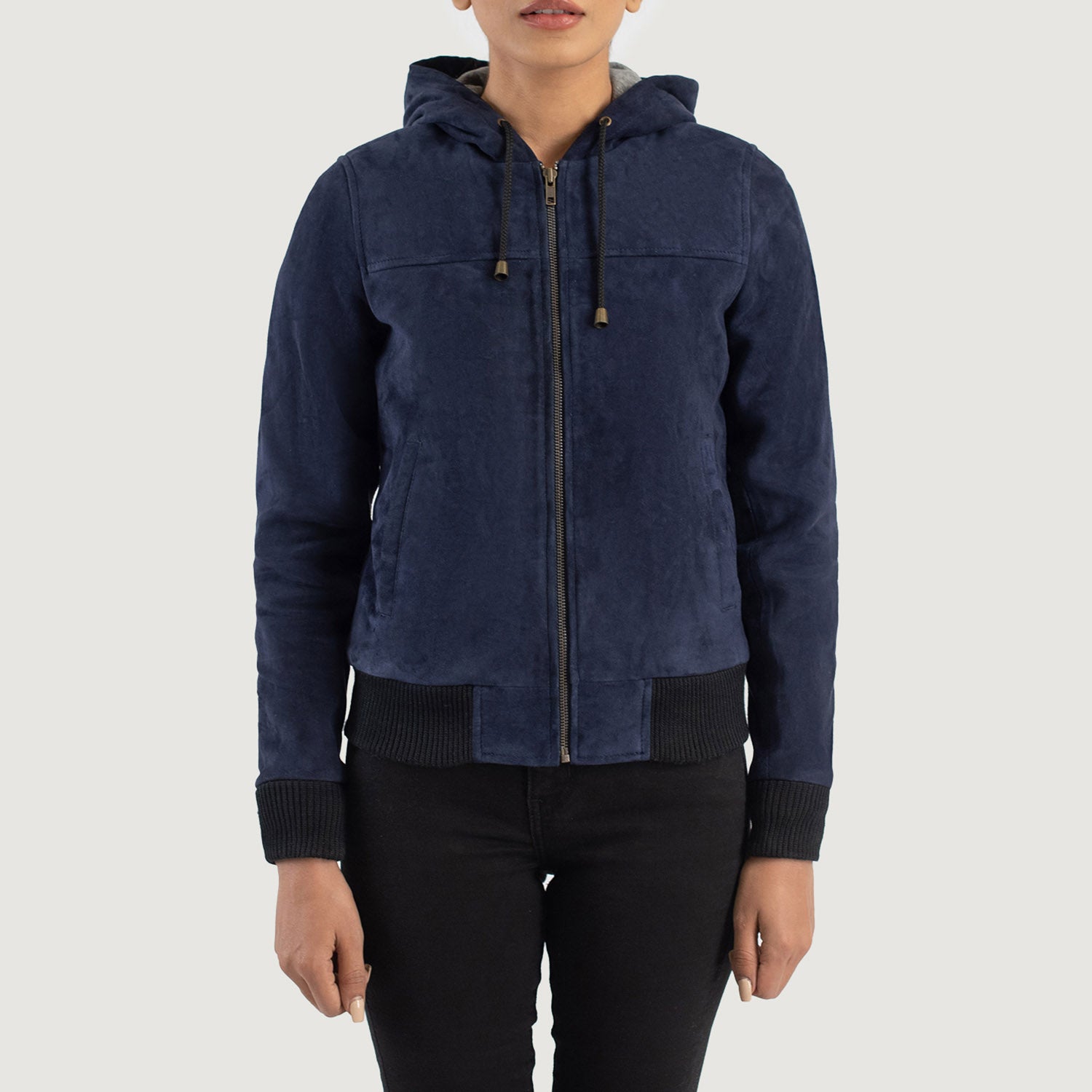 Rebella Blue Hooded Suede Bomber Jacket - Fierce Fusion