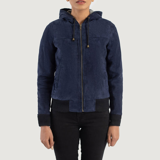 Rebella Blue Hooded Suede Bomber Jacket - Fierce Fusion
