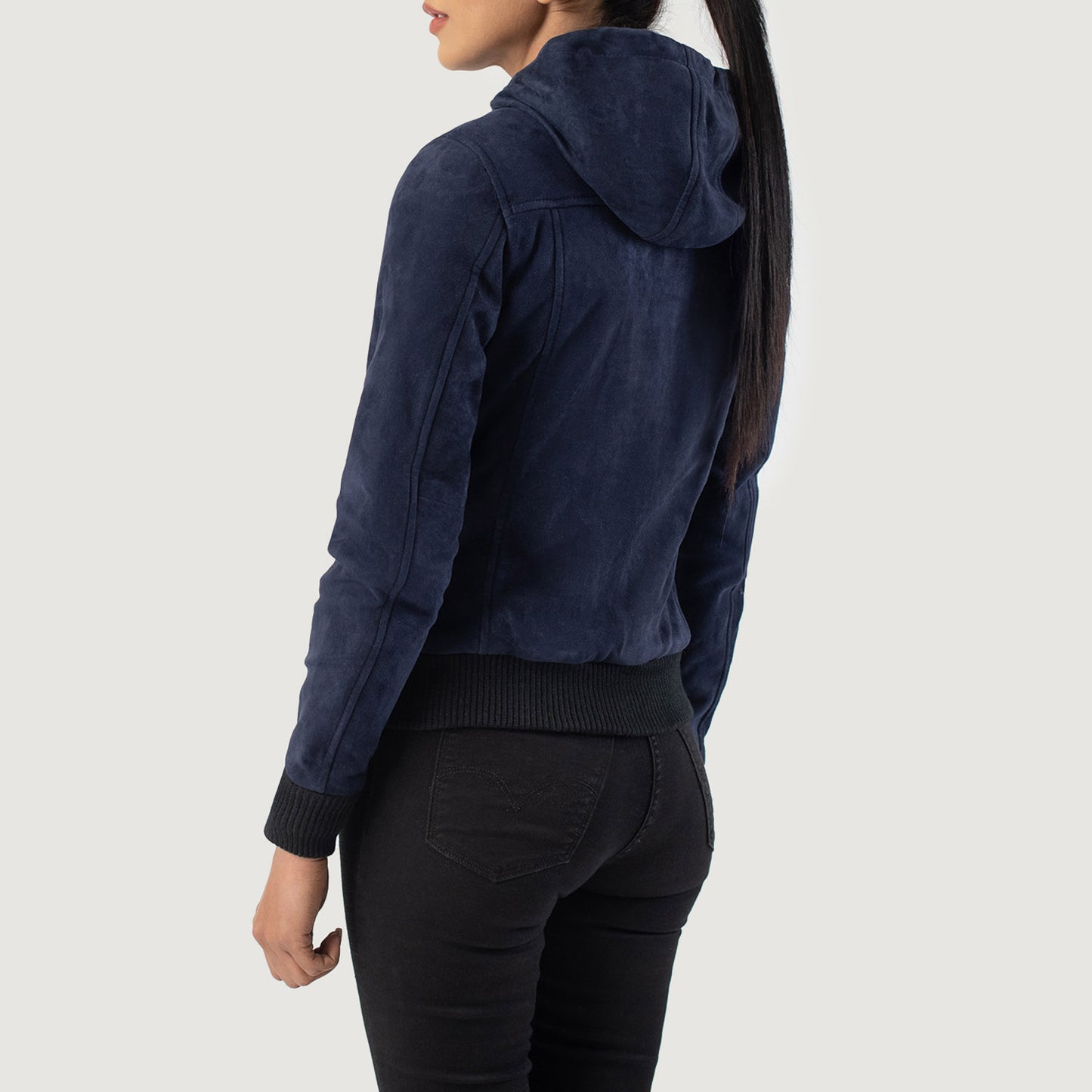 Rebella Blue Hooded Suede Bomber Jacket - Fierce Fusion
