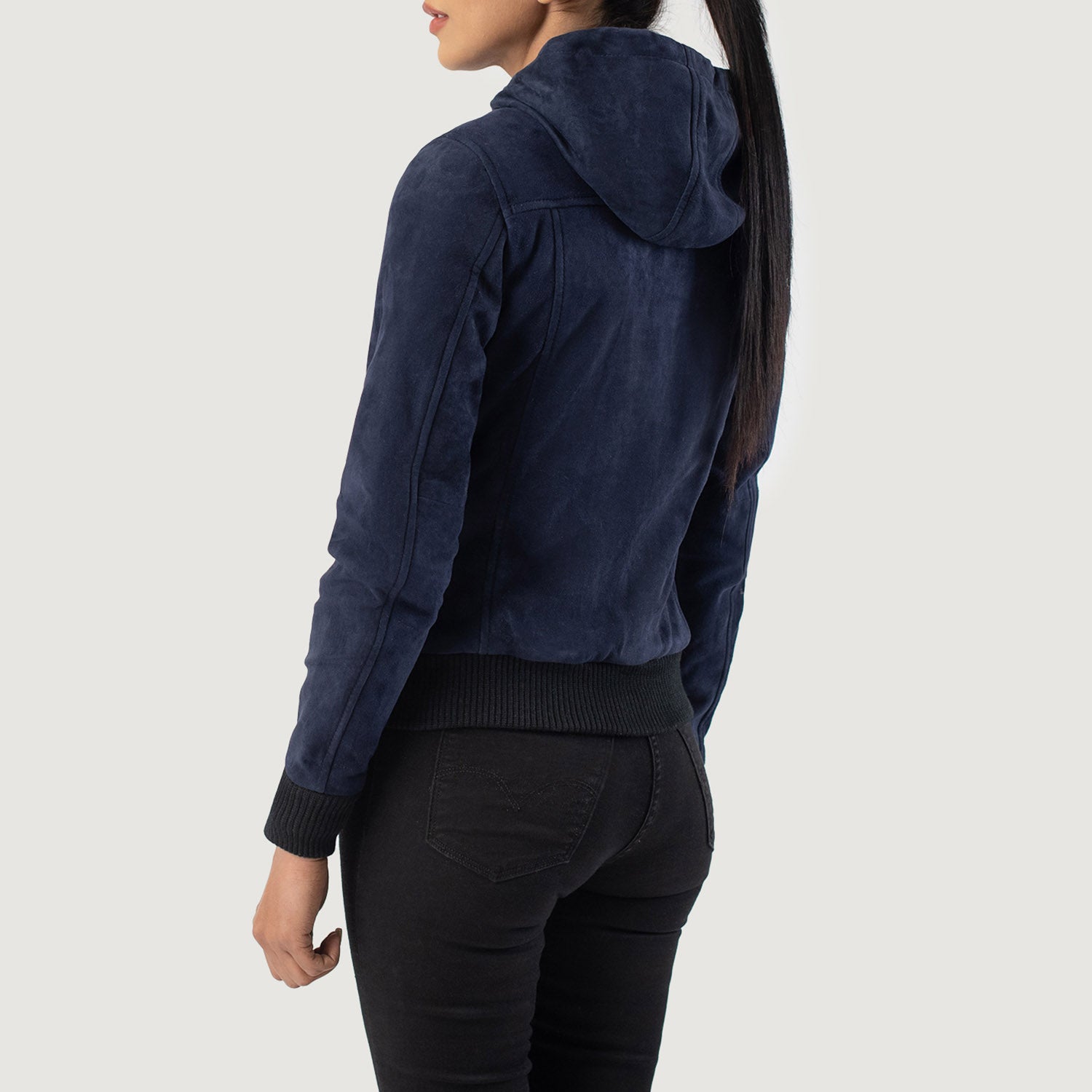 Rebella Blue Hooded Suede Bomber Jacket - Fierce Fusion