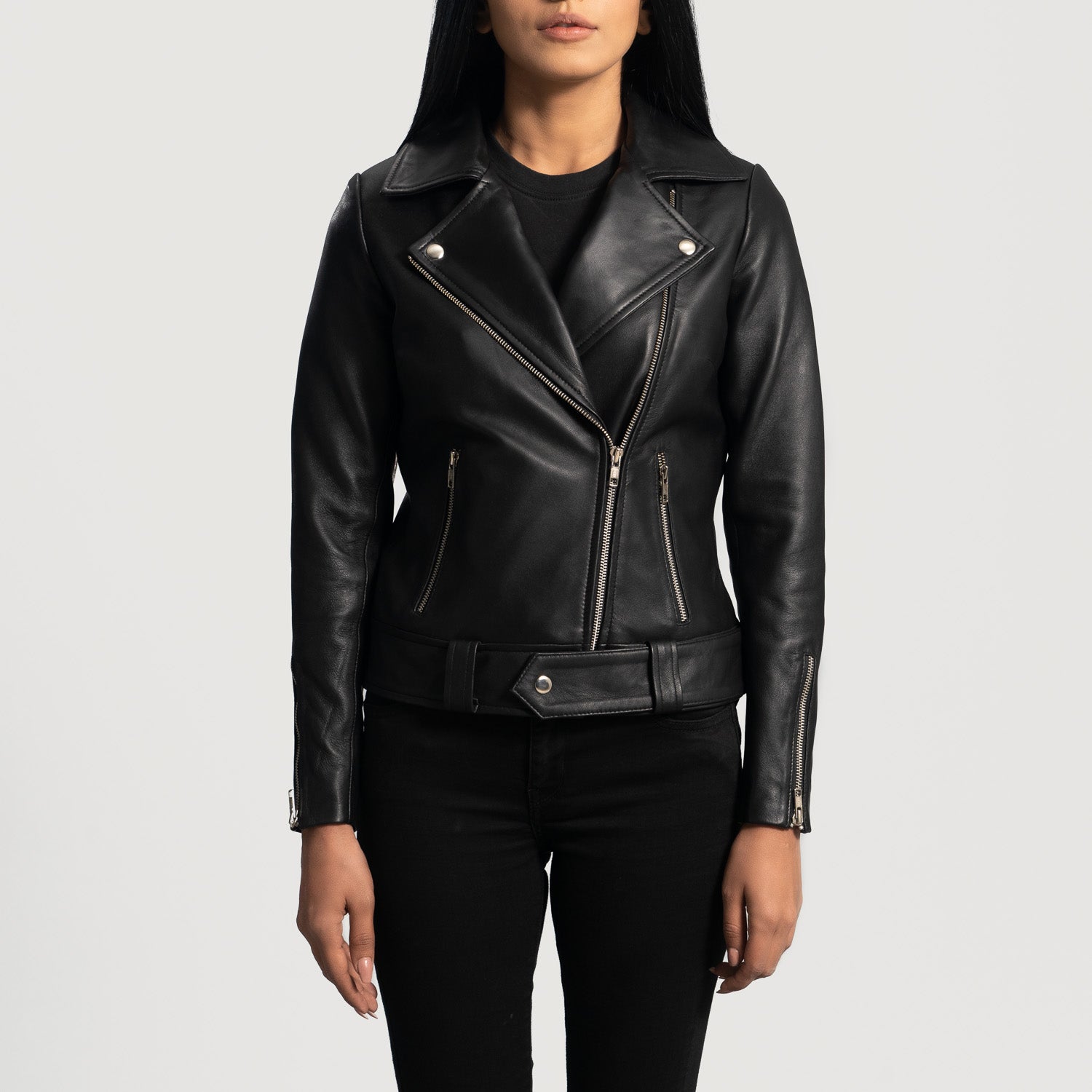 Rumy Black Leather Biker Jacket - Fierce Fusion