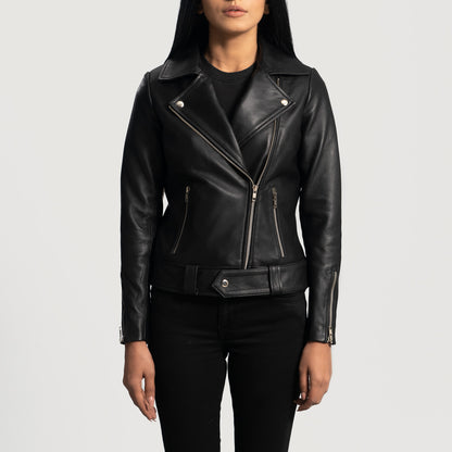 Rumy Black Leather Biker Jacket - Fierce Fusion