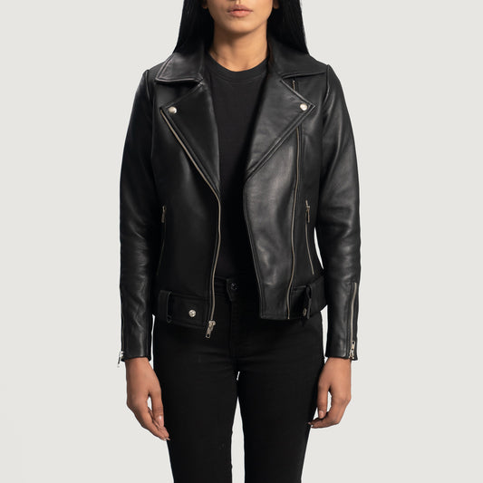 Rumy Black Leather Biker Jacket - Fierce Fusion
