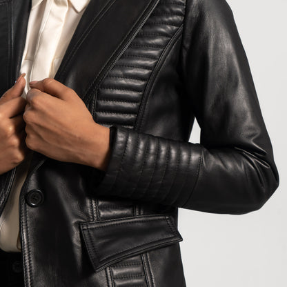 Selina Black Leather Blazer - Fierce Fusion