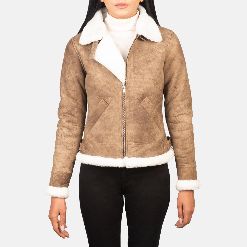 Sherilyn B-3 Distressed Brown Leather Bomber Jacket - Fierce Fusion
