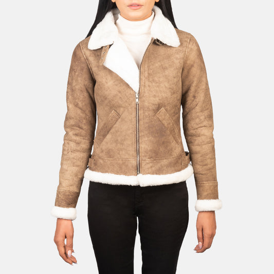 Sherilyn B-3 Distressed Brown Leather Bomber Jacket - Fierce Fusion